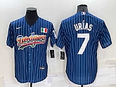 Los Angeles Dodgers #7 Julio Urias Rainbow Navy Blue Pinstripe Mexico Cool Base Nike Jersey,baseball caps,new era cap wholesale,wholesale hats